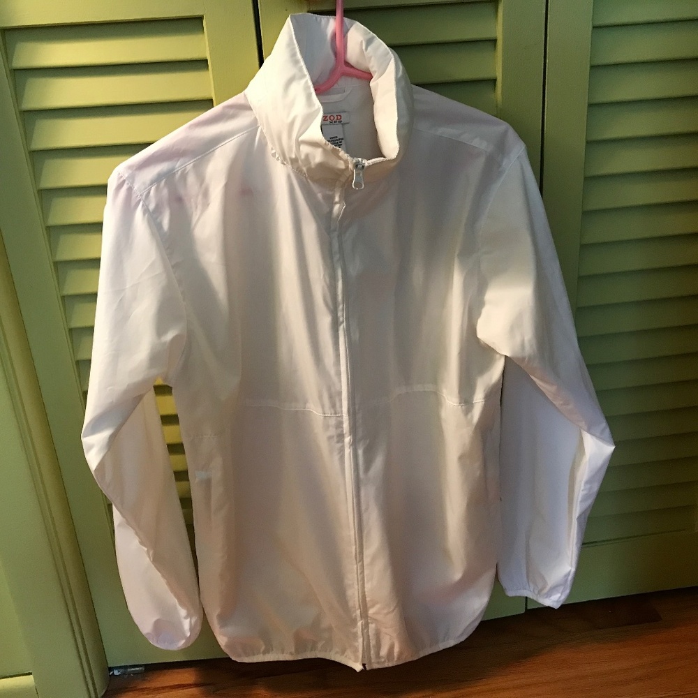 Adidas white windbreaker with hood